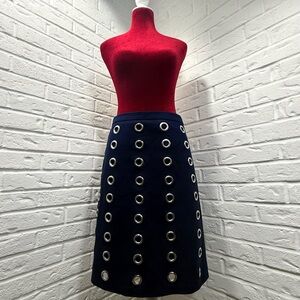 Carmen Marc Valvo Women’s Navy Blue Grommet A-Line Skirt Size Small